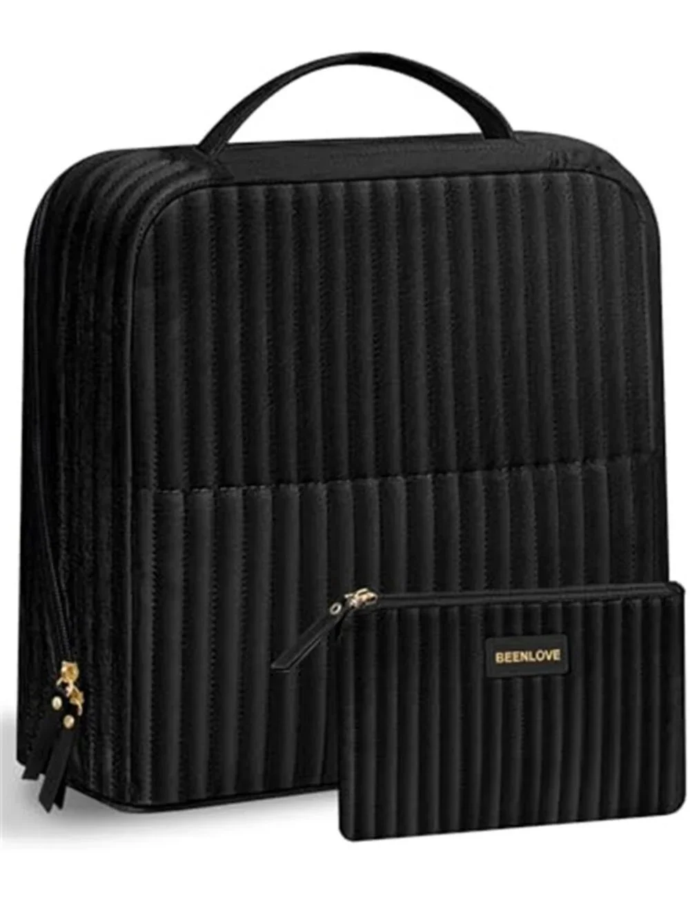 2 Pcs Beautiful Velvet Cosmetic Bag Standing Makeup Bag with Fold Down